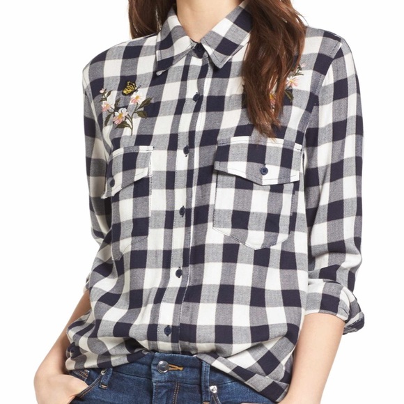 Cupcakes & Cashmere | Justine Embroidered Check Shirt | Size Small - Picture 3 of 5
